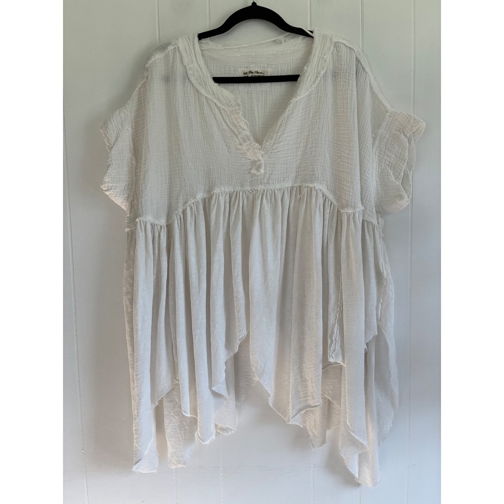 We The Free People White Cotton Gauze Tunic Top Oversized Boho Sharkbite Medium